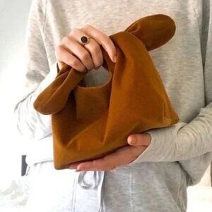 Merit Beauty Signature Bag, Knot-Tie Pouch, Caramel Corduroy, Minimalist Clutch